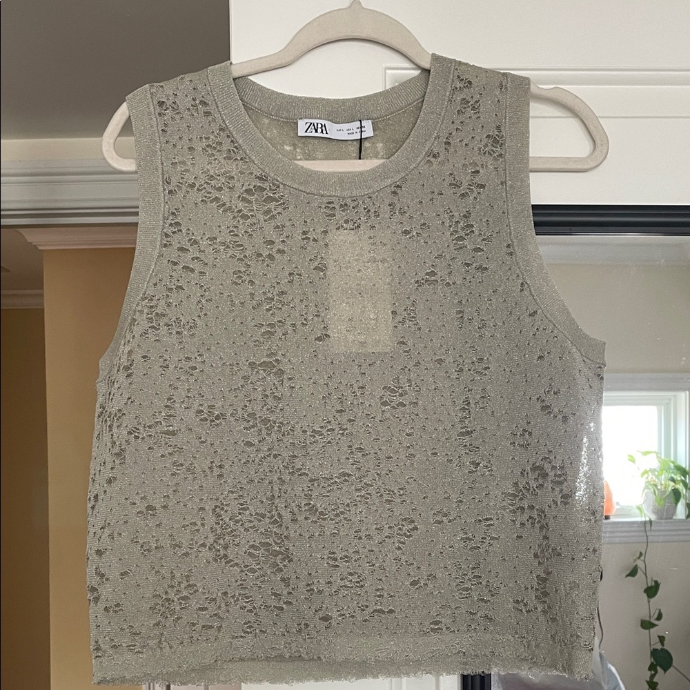 Zara Gray-Silver Lace Sleeveless Top